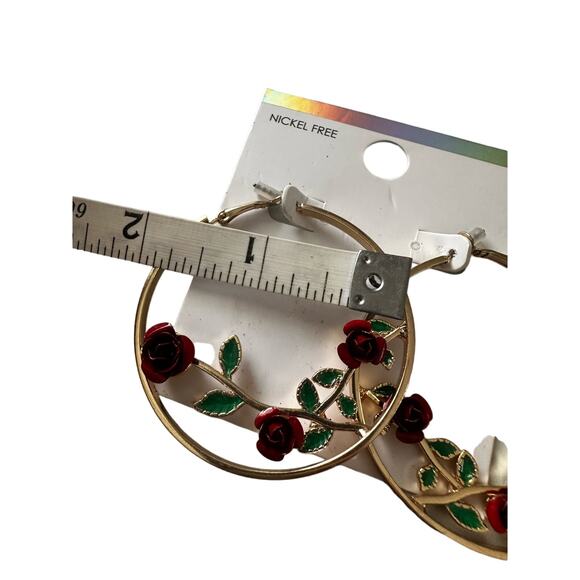 Rose Flower Hoop Earrings NWT - Picture 6 of 7